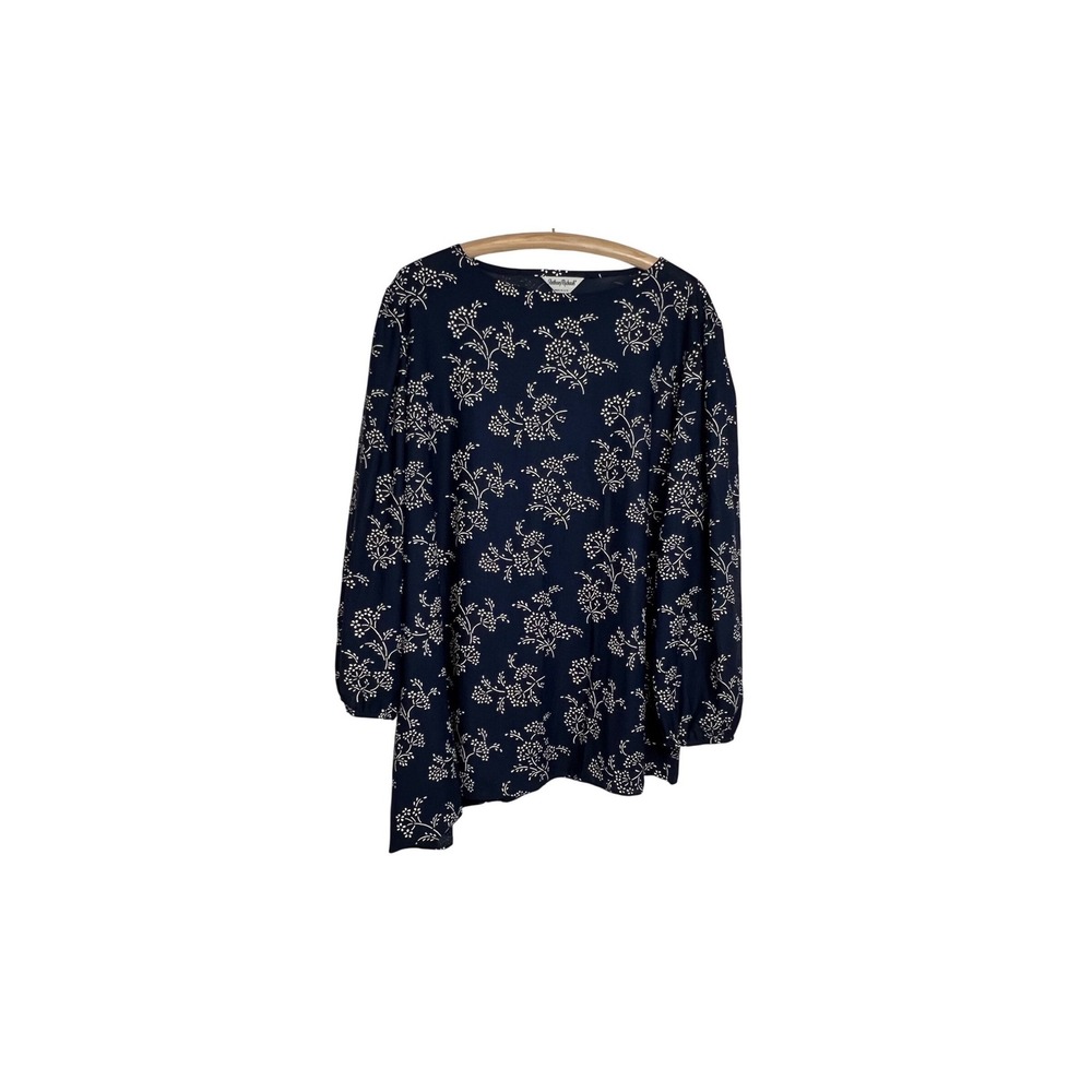 Anthony Richards Blouse Womens 22 1/2 Navy Ivory Floral Vintage 90s Made in USA